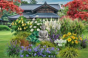 Massif de fleurs vivaces 'Ein Date mit Buddha' (Un rendez-vous avec Bouddha)